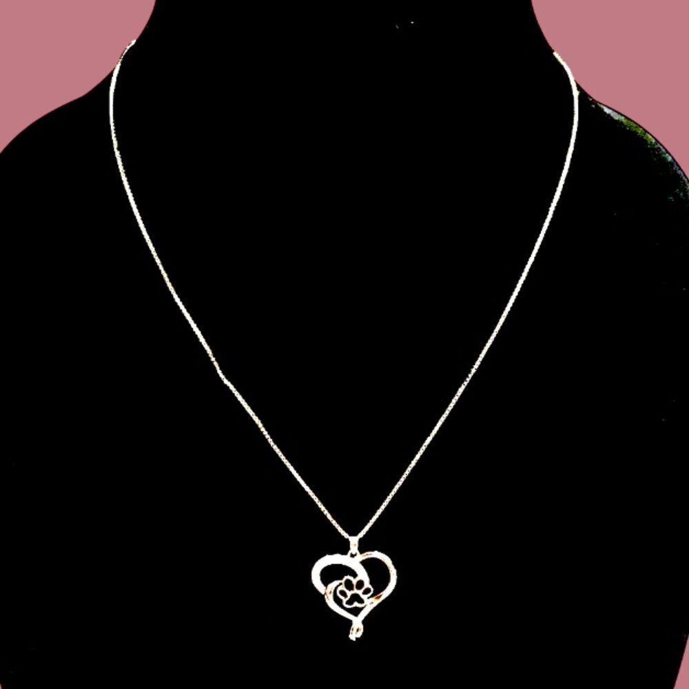 DOG HEART PAW AND BONE SILVER CHARM NECKLACE 925 stamped